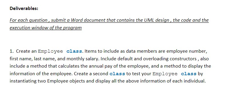 C# Deliverables: For eoch Question I submit o Word document that contains
