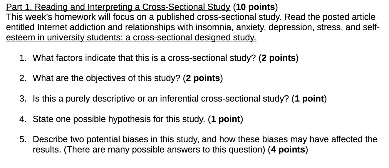  Part 1. Reading and Interpreting a Cross-Sectional Study (10 points) This