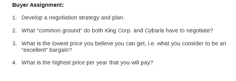Buyer Assignment: 1. Develop a negotiation strategy and plan. 2. What