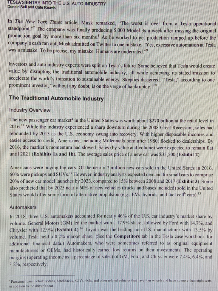 Tesla's Entry into the U.S. Auto Industry TESLA'S ENTRY INTO THE U.S.