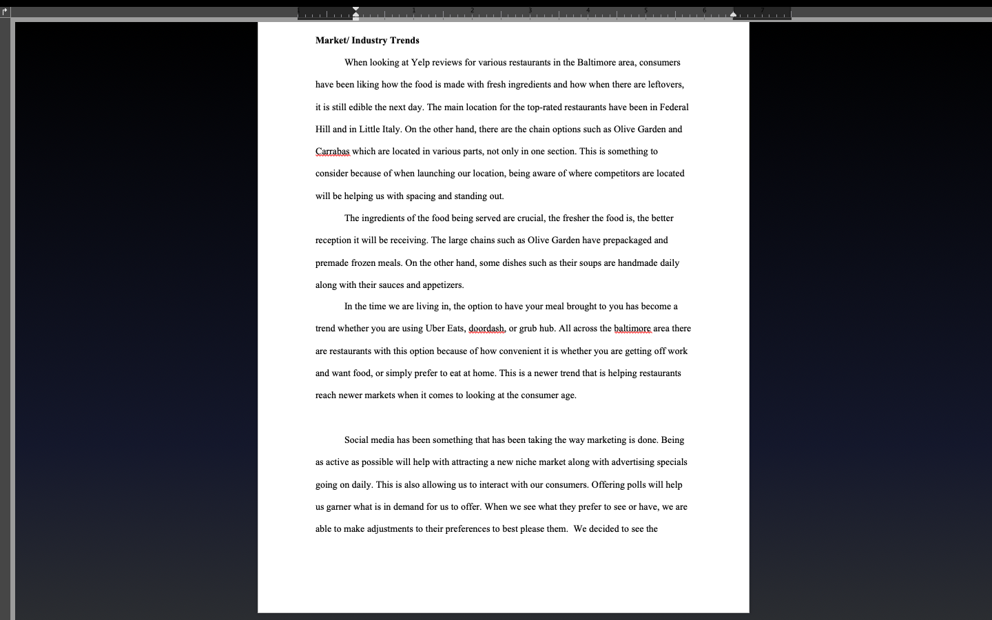 Read the reading provided down below about a made-up restaurant called L'ultima