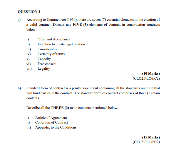 -ESTIMATING & CONTRACT QUESTION 2 a) According to Contract Act (1950),