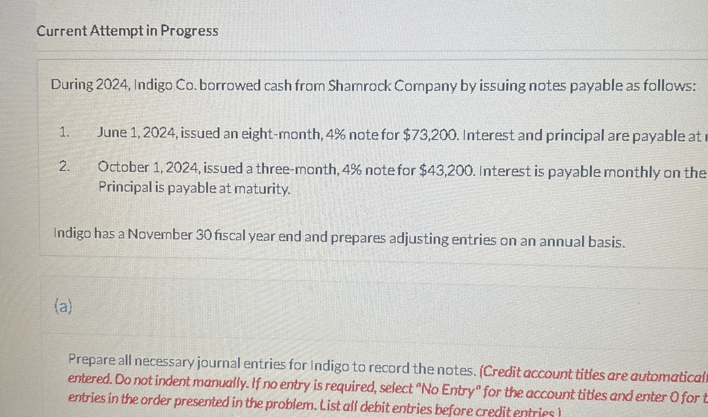  Current Attempt in Progress During 2024, Indigo Co. borrowed cash from