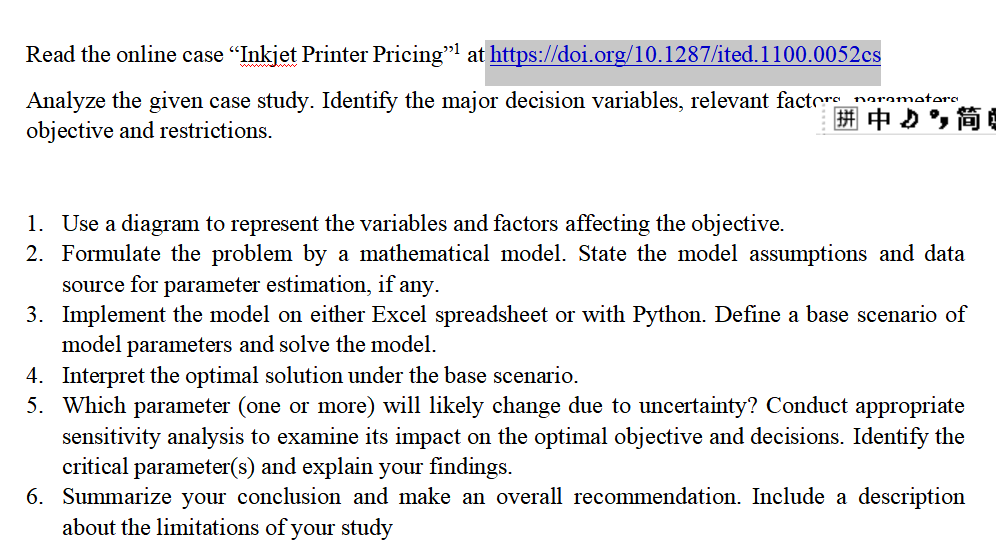 Read the online case \"Inkjet Printer Pricing\"l at https:ffdoi.org/10-1287fited.l 100-0052cs Analyze