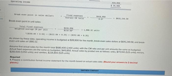 break-even point in sales dollars for the month, based on the actual