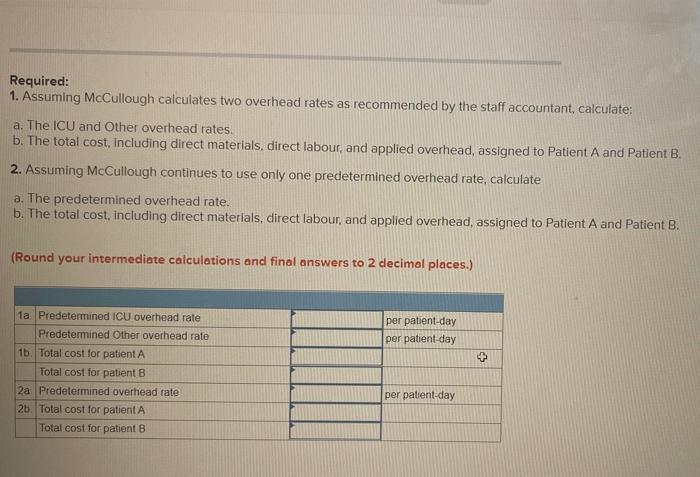 Centre uses a job-order costing system to assign costs to its patients.