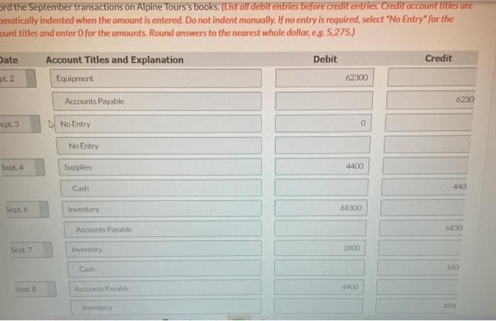 of the current year. Alpine Tours uses a perp inventory system. Alpine