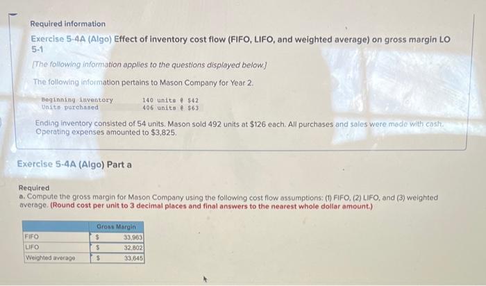 this is all one question Required information Exercise 5-4A (Algo) Effect of