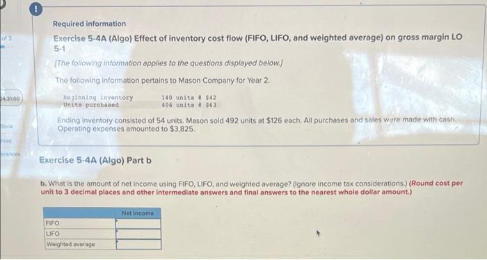inventory cost flow (FIFO, LIFO, and weighted average) on gross margin LO