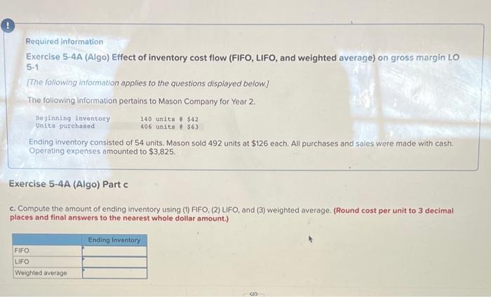5-1 [The following information applies to the questions displayed below.] The following