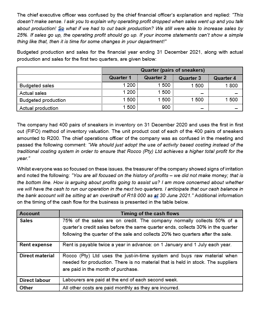 unit product cost for a pair of sneakers manufactured by Rocco (Pty)