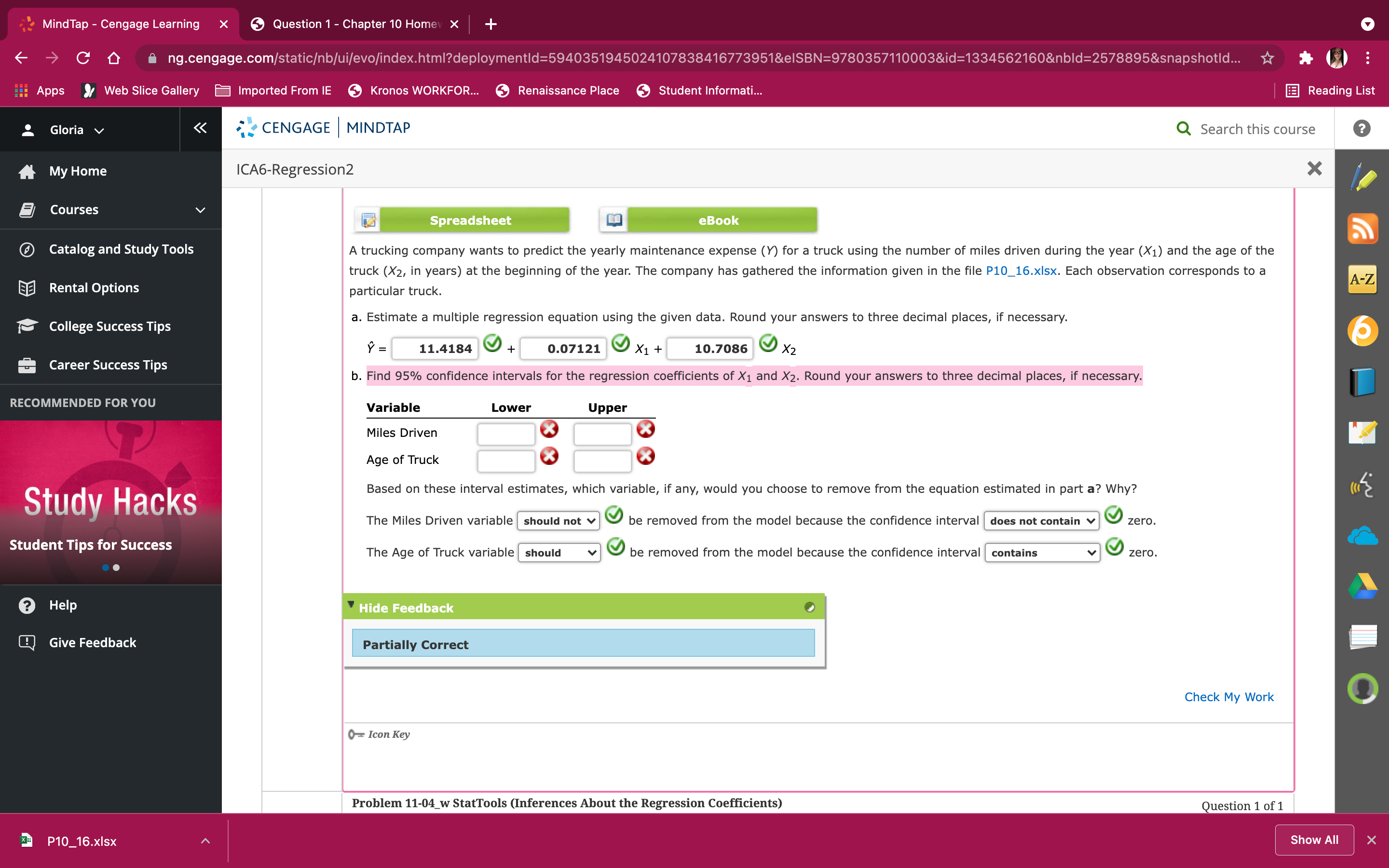MindTap - Cengage Learning X Question 1 - Chapter 10 Homev