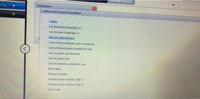Manufacturing income statement, statement of cost of goods manufactured Lables and Amount