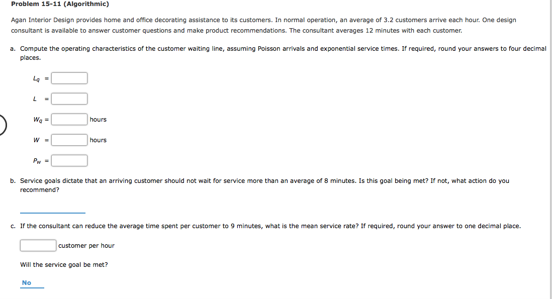 Problem 15-11 (Algorithmic) Agan Interior Design provides home and office decorating