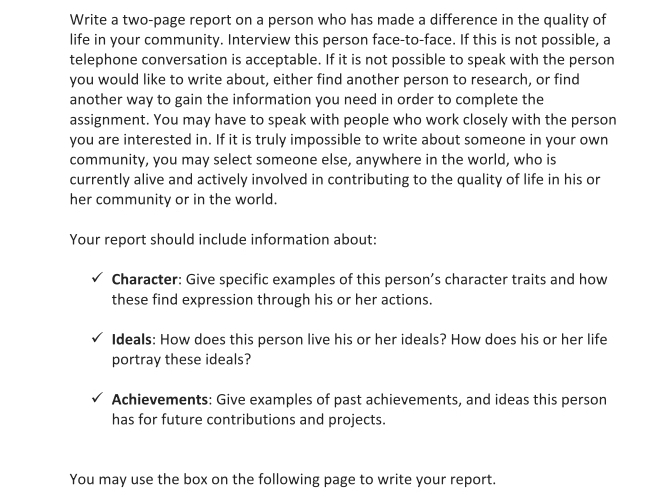 just putting this on here Write a two-page report on a person