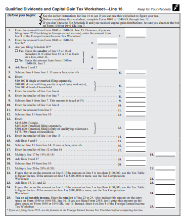 B A manual capital gain tax calculation worksheet Assume taxpayer received the