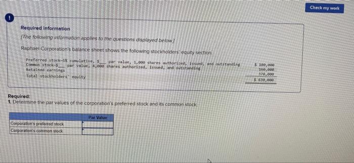 this is one question Check my work Required information The following information