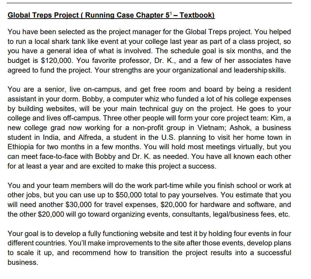 Global Treps Project ( Running Case Chapter 5' Textbook) You have