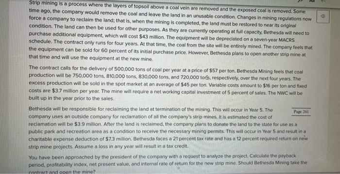 npv, internal rate of return for the new strip mine Bethesda Mining