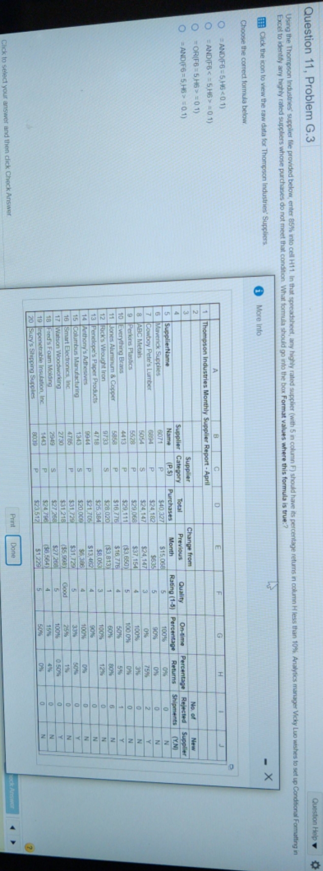 please help me Question 11, Problem G.3 Question Help Using the Thompson