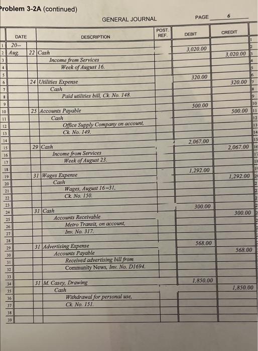 as of July 31 have been recorded in the general ledger in