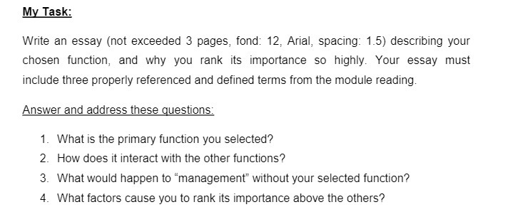 My Task: Write an essay (not exceeded 3 pages, fond: 12,