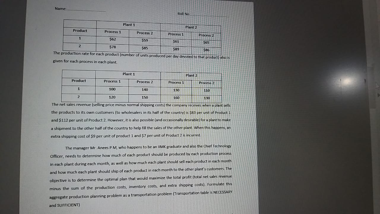 on opposite sides of India. Each of these plants produces the same