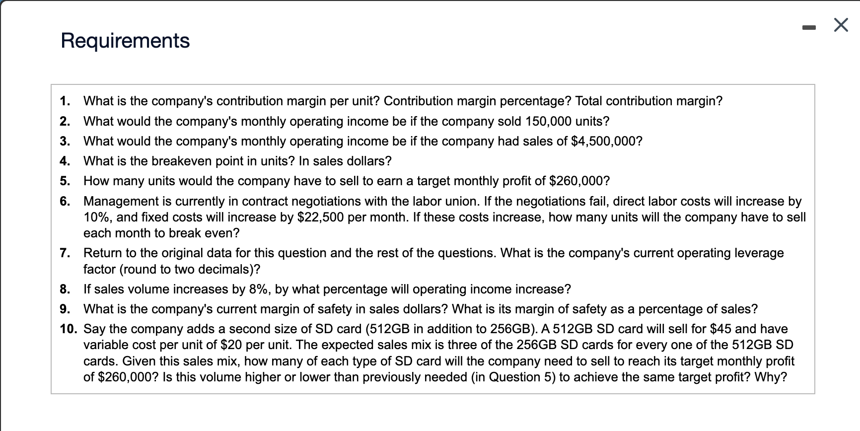 What is the company's contribution margin per unit? Contribution margin percentage? Total