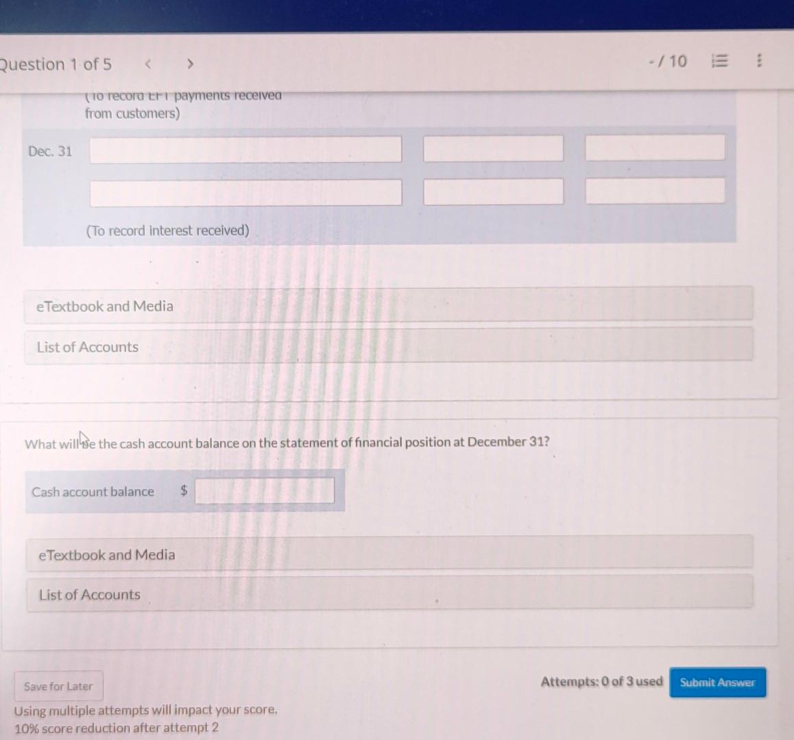 List of Accounts What will use the cash account balance on the