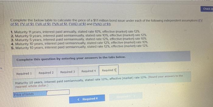 price of a $1.1 million bond issue under each of the following