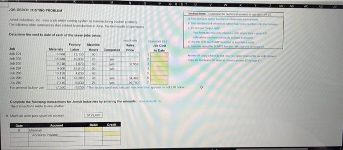  are these better? JOB ORDER COSTING PROBLEM Jonckheimering The data toodete