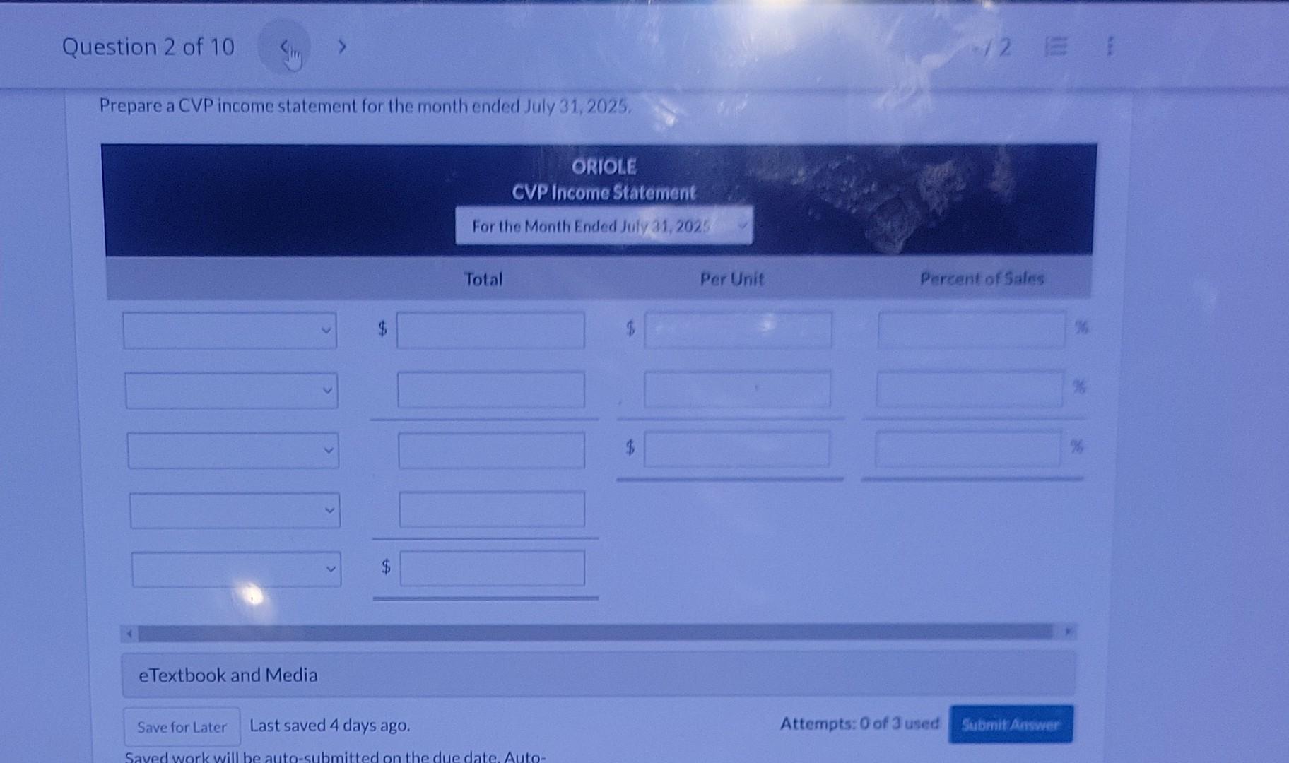 homeowners. its operating costs are as follows. Oriole charges $80 per treatment