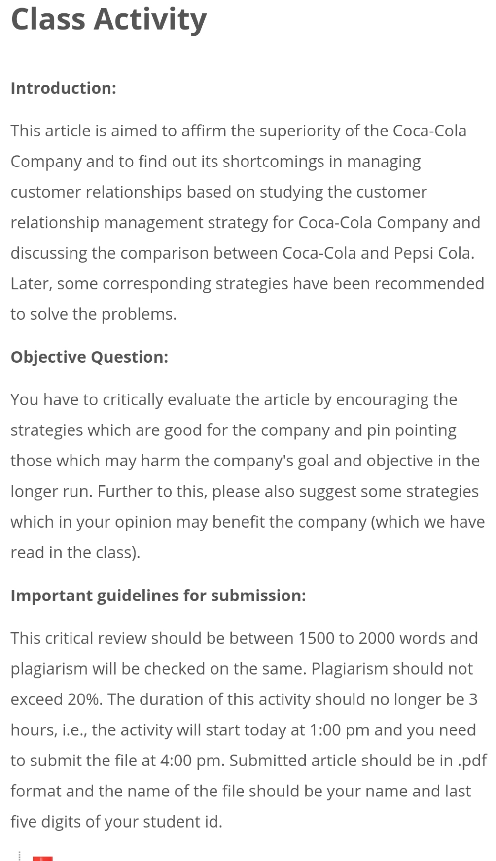 someone pls solve this assignment for me asap Class Activity Introduction: This