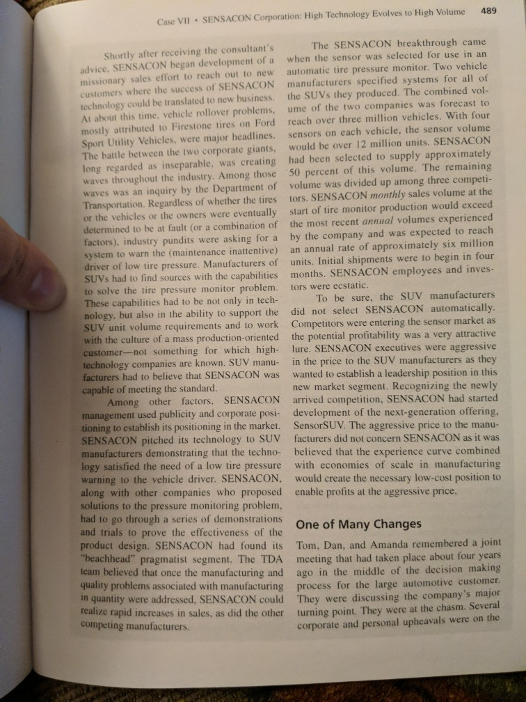 Final Case Analysis: SENSACON Corporation: High Technology Evolves to High Volume Your