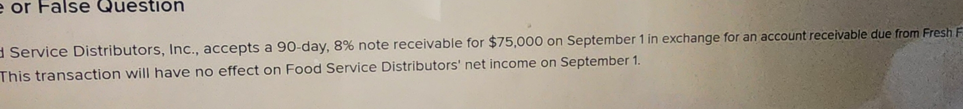  true or False Question rvice Distributors, Inc., accepts a 90-day, 8%