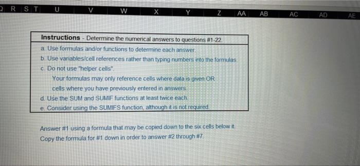 please help me. i need the formulas for excell included if possible
