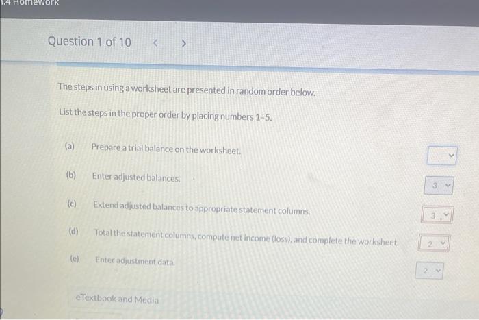  The steps in using a worksheet are presented in random order