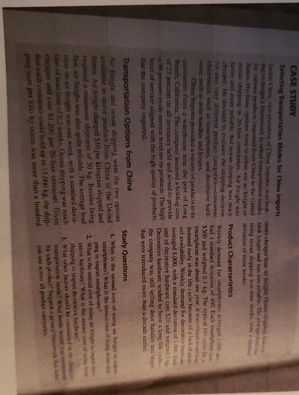 questions 1,2,3 and steps explained CASE STUDY Selecting Transportation Modes for China