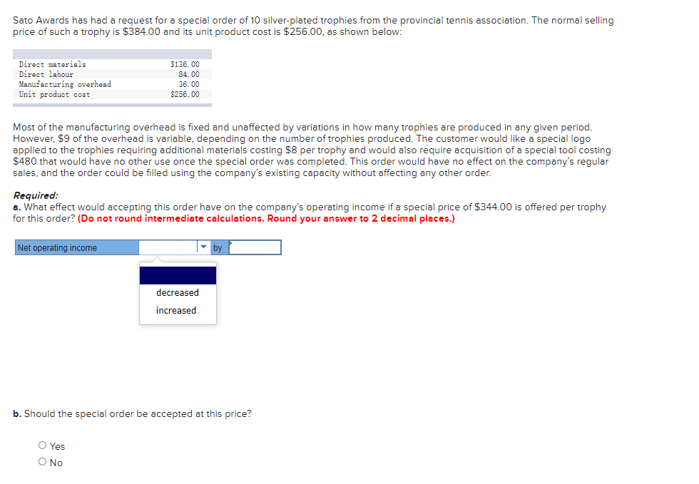  Sato Awards has had a request for a special order of