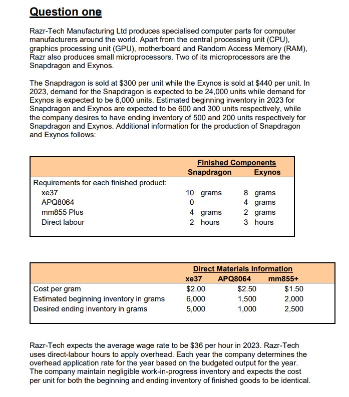 ACCT2002 Cost Analysis for Decision Making. Question # 1 Question one Razr-Tech