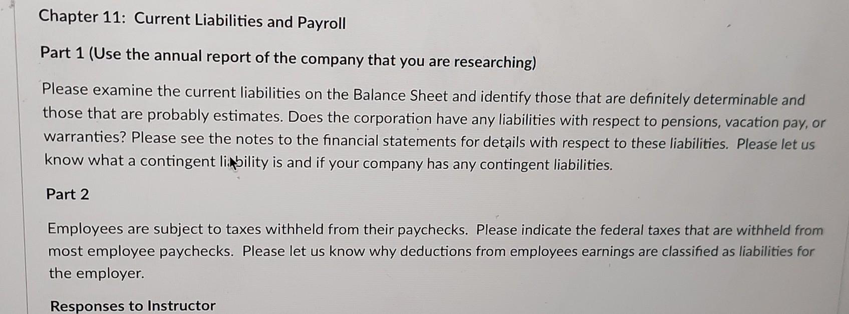  Chapter 11: Current Liabilities and Payroll Part 1 (Use the annual
