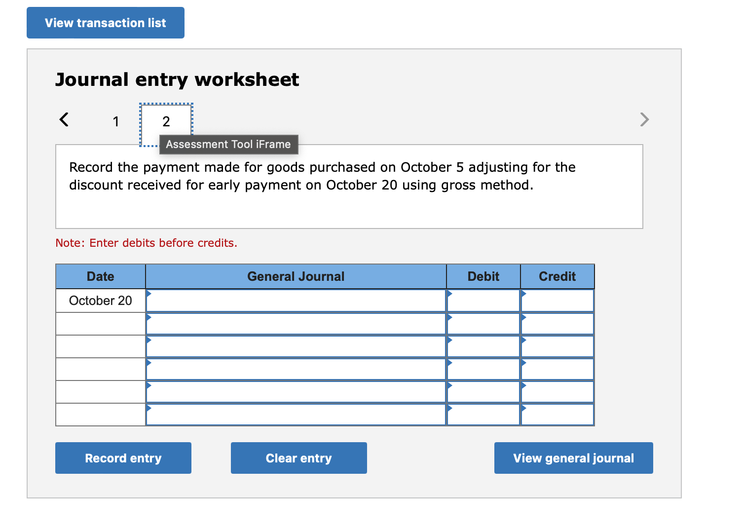  M6-20(Static) Recording Journal Entries for Purchase Discounts (Gross Method)[LO 6-S1] Journal