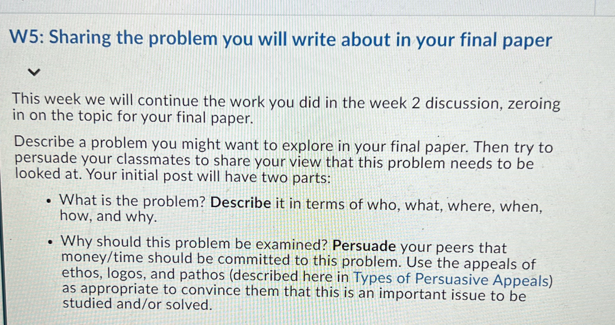 W5: Sharing the problem you will write about in your final
