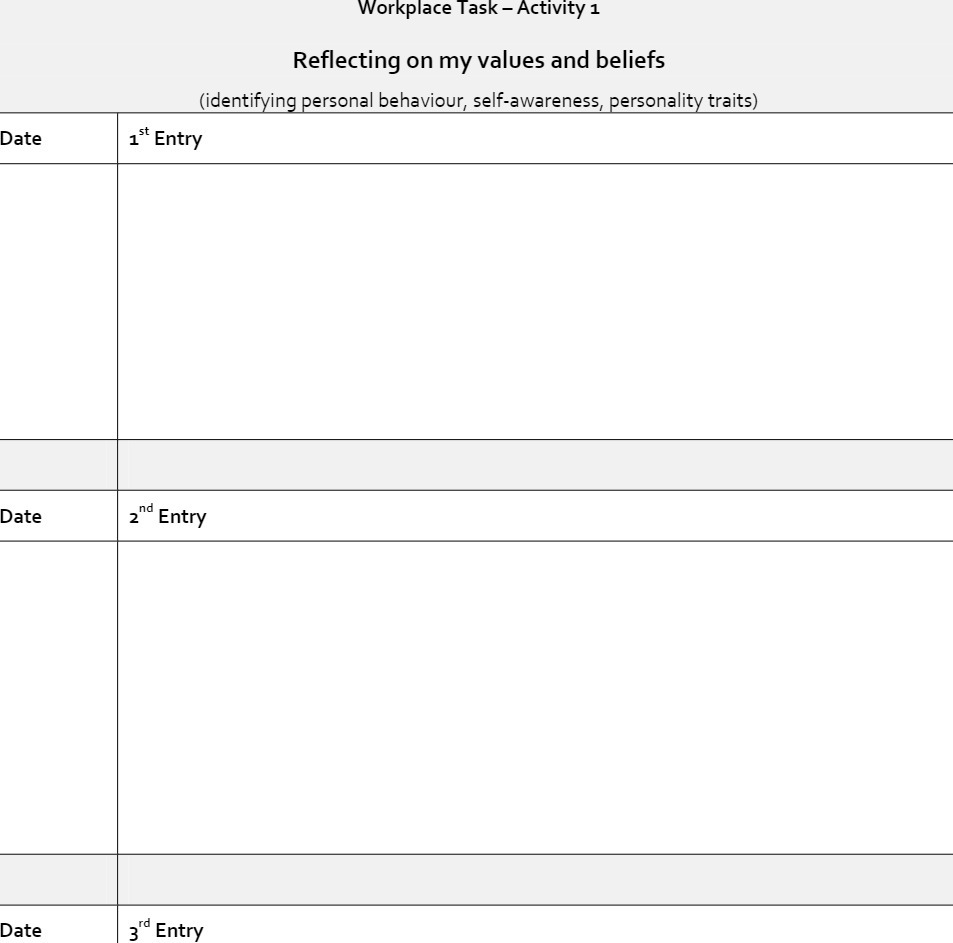 Workplace Task - Activity 1 Reflecting on my values and beliefs
