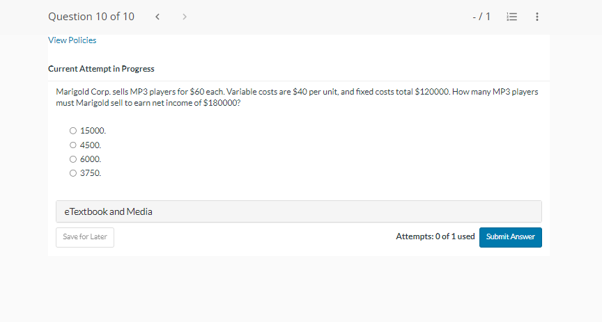  Current Attempt in Progress Marigold Corp. sells MP3 players for $60