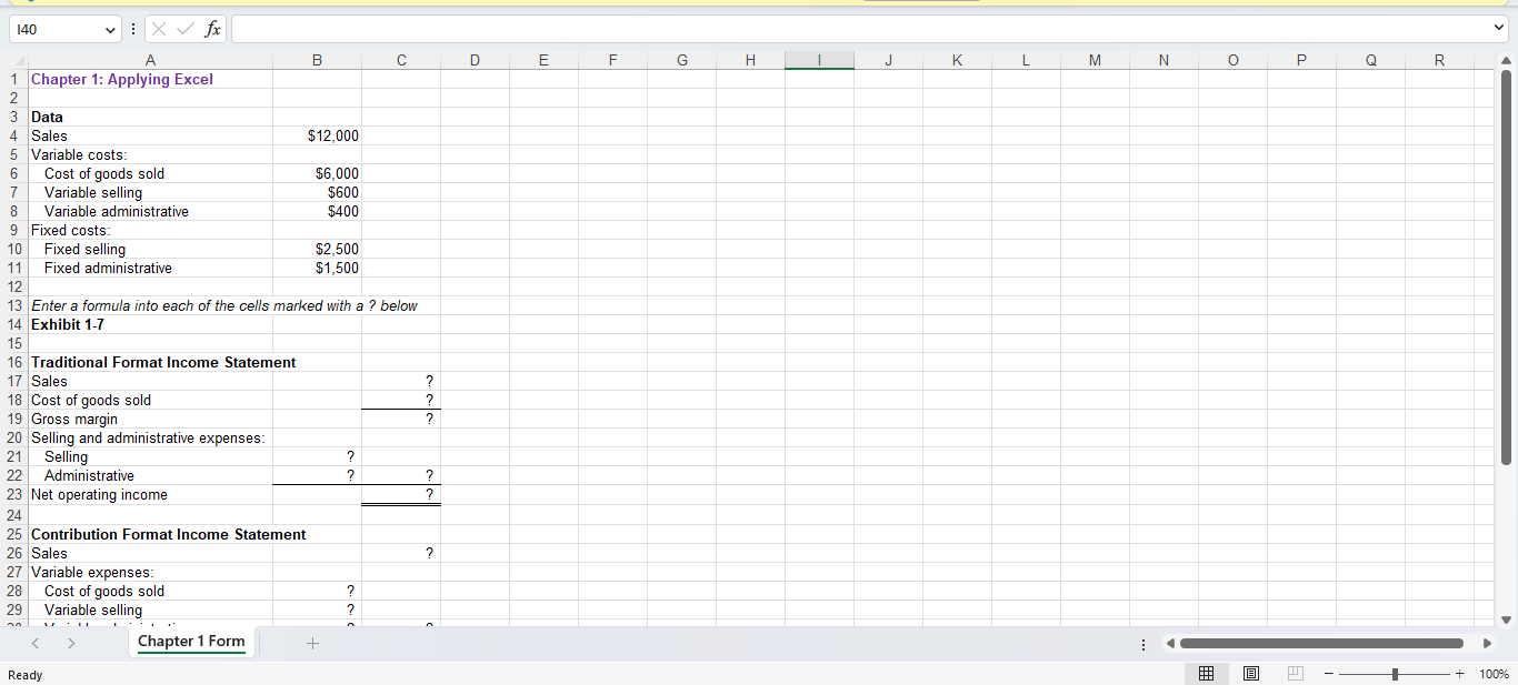 to your instructor for grading. 1 Required information Chapter 1: Applying Excel