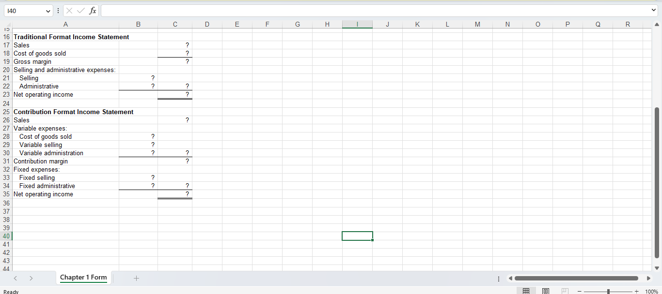 (Algo) The Chapter 1 Form worksheet is to be used to create