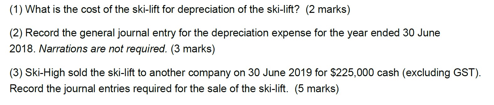 Ski-High purchased a new ski-lift at a cost of $250,000 plus installation