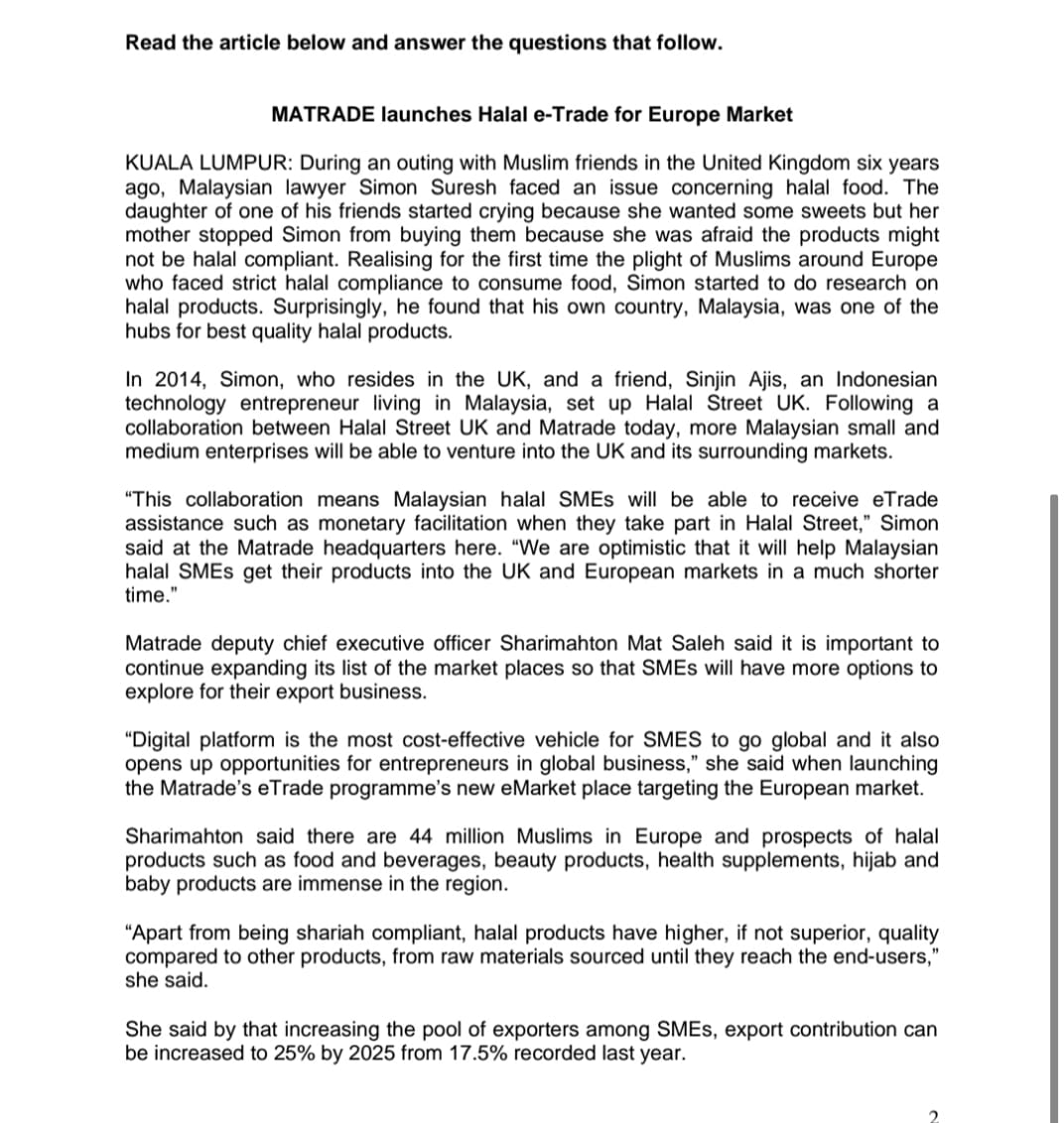 Please see the comment box! Read the article below and answer the