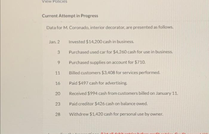 Current Attempt in Progress Data for M, Coronado, interior decorator, are